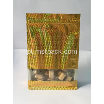 Bolsa de fundo plano dourado com janela transparente